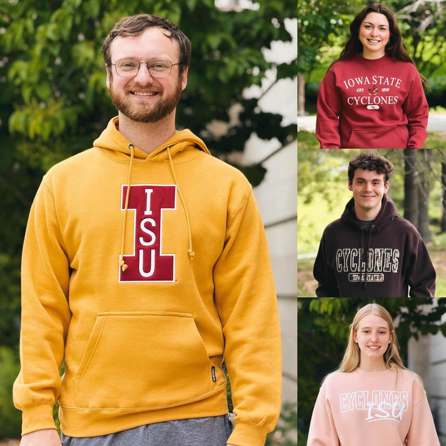 A collage showing Cyclones wearing the CI Sport Iowa State apparel
